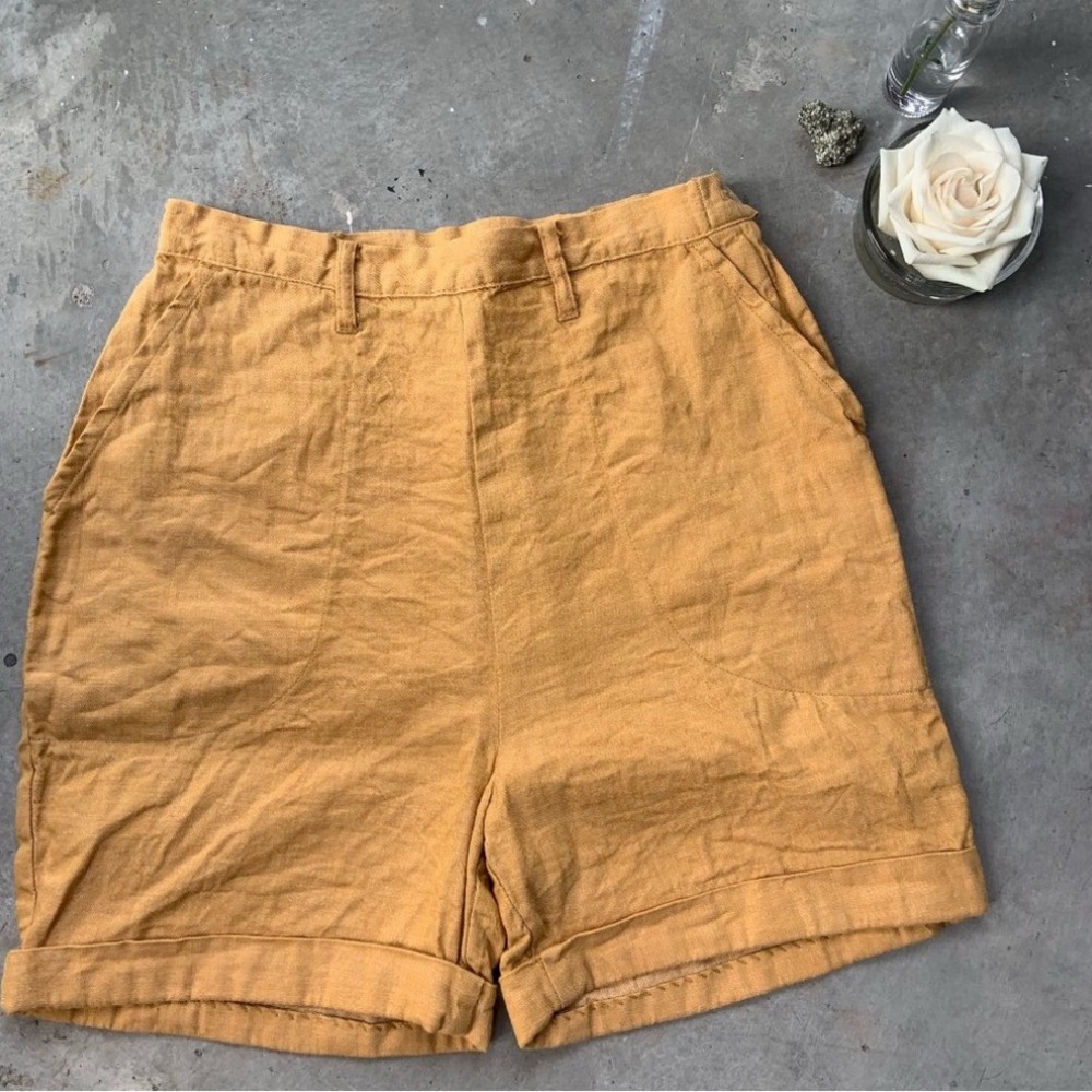 Women's linen honey yellow Shorts with pockets